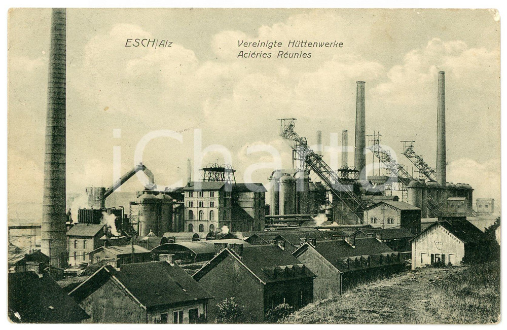 1914 ESCH-SUR-ALZETTE (LUXEMBOURG) AciÃ©ries RÃ¨unies - Carte postale FP VG  Cartolina postale d'epoca, viaggiata.CONDIZIONI: FAIR (lievi piegature agli angoli))FORMATO: FP    originale e autentica 1