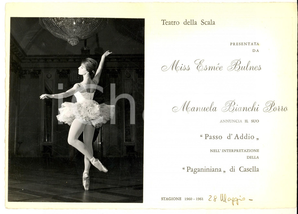 1961 MILANO TEATRO ALLA SCALA Manuela BIANCHI PORRO in "Passo d'Addio" Invito