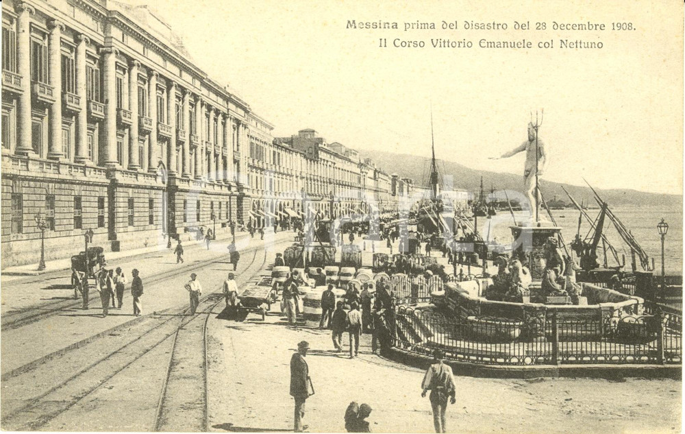 Cartolina originale da collezione 1910 ca MESSINA Corso VITTORIO EMANUELE con NETTUNO prima del TERREMOTO *FP NV 1