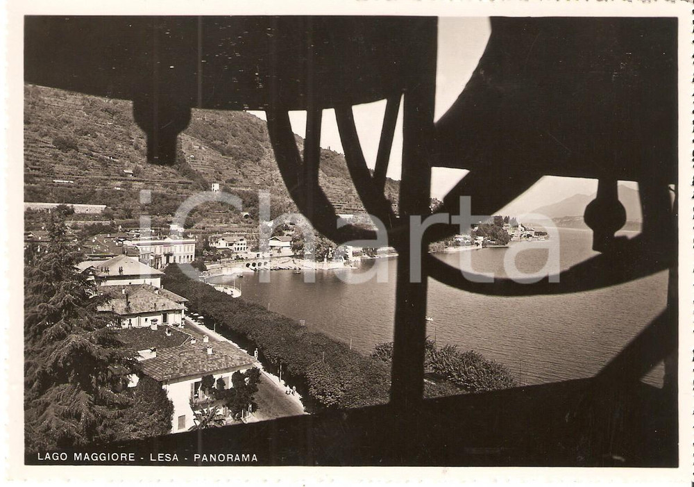 Cartolina originale da collezione 1955 ca LESA NO Panorama con campane e LAGO MAGGIORE Cartolina FG NV 1