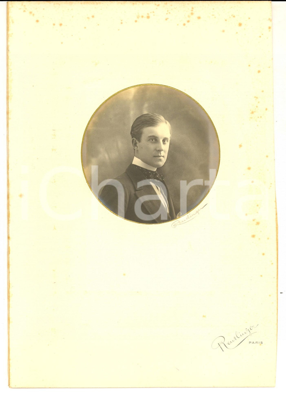 Fotografia d epoca originale 1900 ca PARIS Ritratto maschile con cravatta Foto CHARLES REUTLINGER 17x24 cm 1