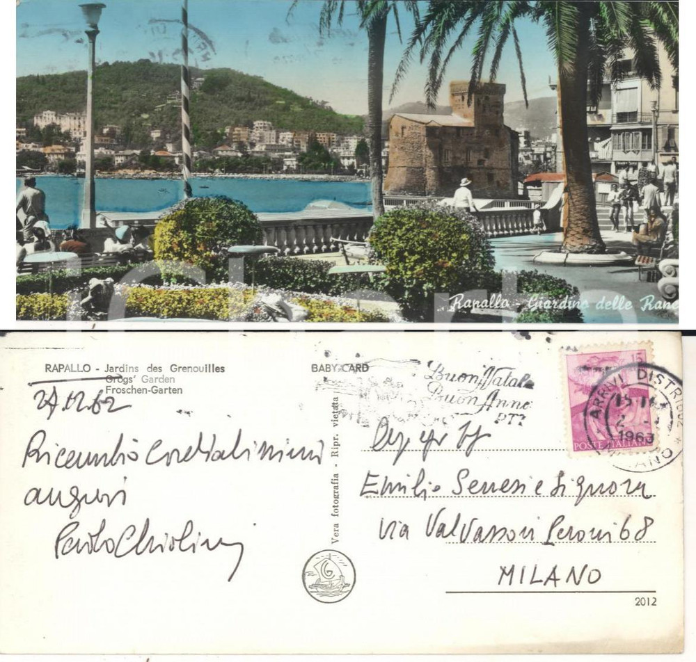 Autografo originale 1962 RAPALLO GE Giardino delle Rane Cartolina Paolo CHIOLINI autografo 1