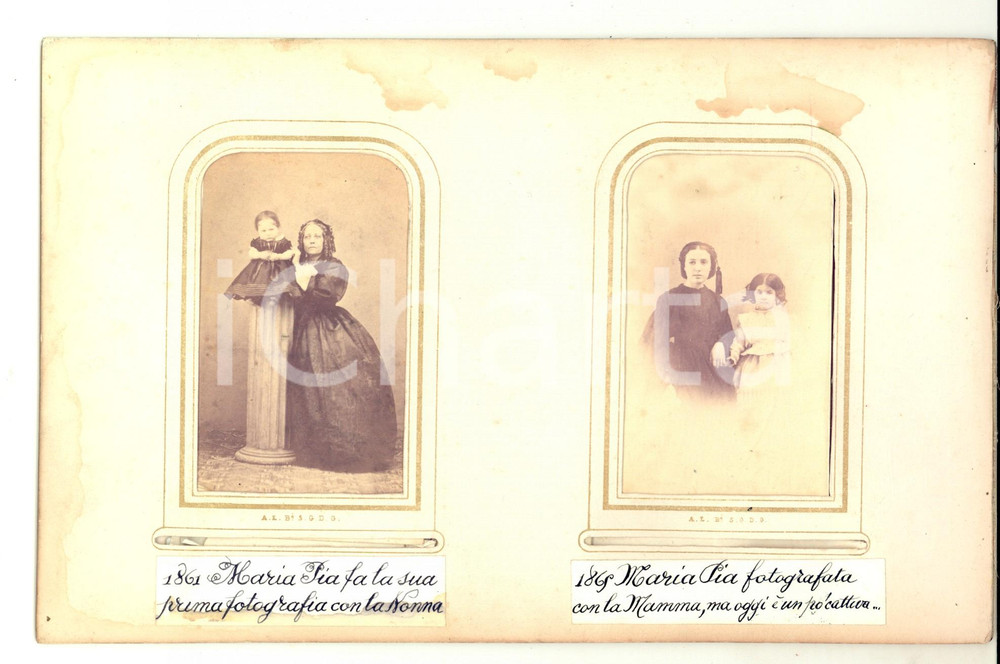 Fotografia d epoca originale 1865 AREA LOMBARDA Ritratti Maria Pia bambina con madre e nonna Foto VINTAGE 1