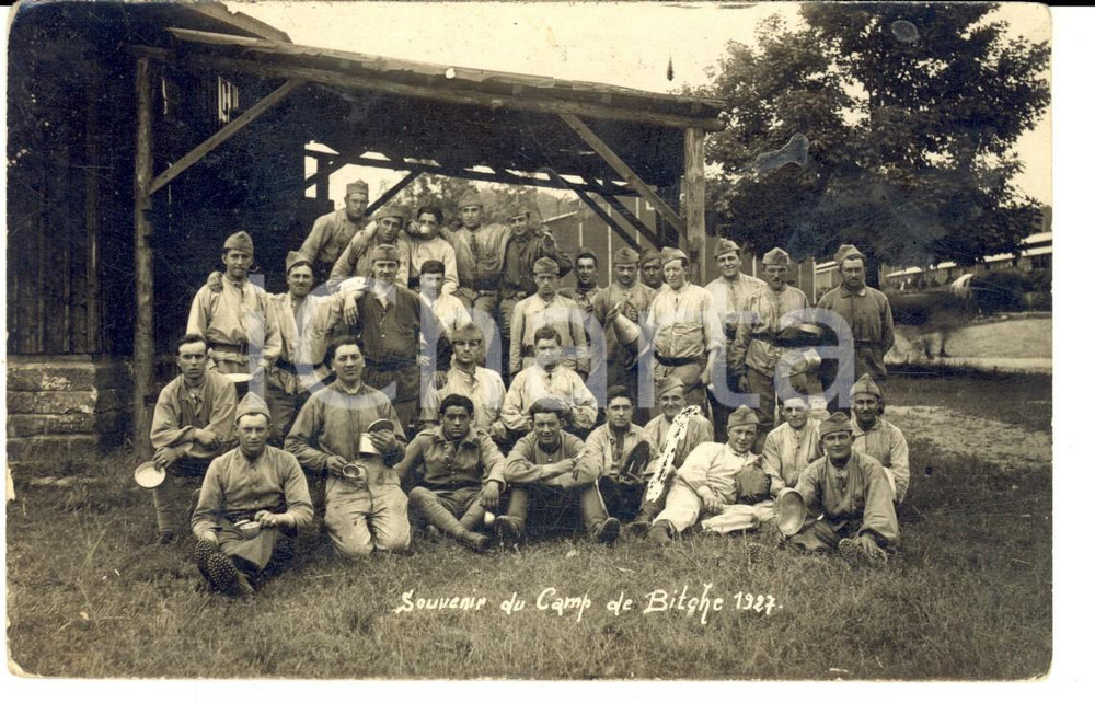 Cartolina originale da collezione 1927 CAMP BITCHE F Soldats d infanterie au camp d instruction Photo sÃ©riale 1