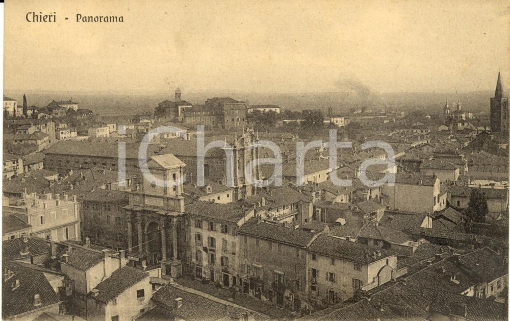 Cartolina originale da collezione 1920 ca CHIERI TO Veduta panoramica del paese con arco Cartolina FP NV 1