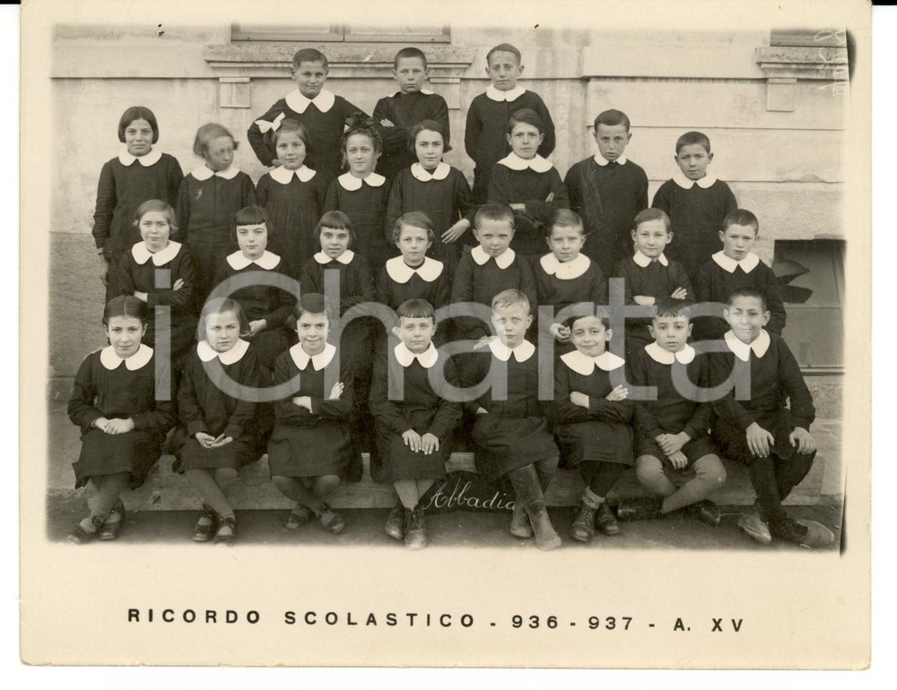 Fotografia d epoca originale 1937 ABBADIA ALPINA TO Foto di gruppo Scuola Elementare 1