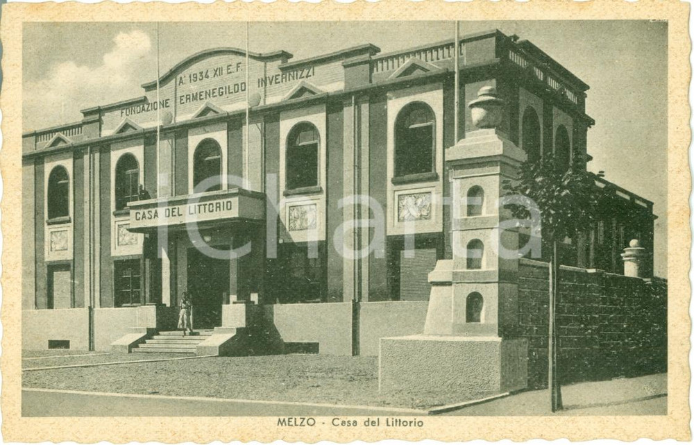 Cartolina originale da collezione 1942 MELZO MI La Casa del Littorio Cartolina ANIMATA FP NV 1