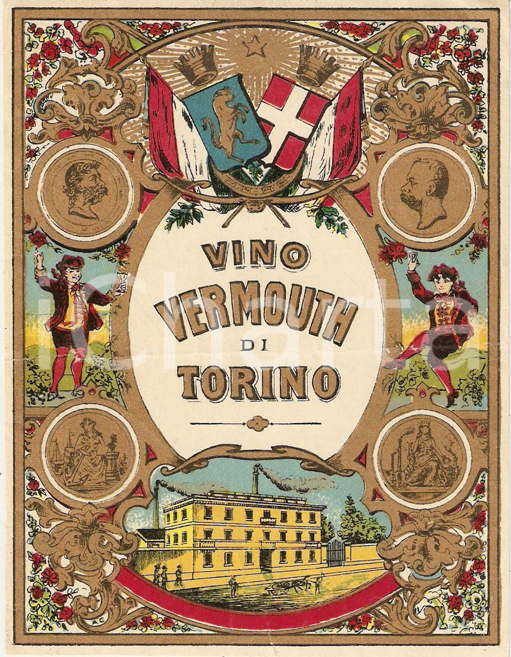 Materiale pubblicitario d’epoca 1955 ca TORINO Vino VERMOUTH Etichetta ILLUSTRATA 1