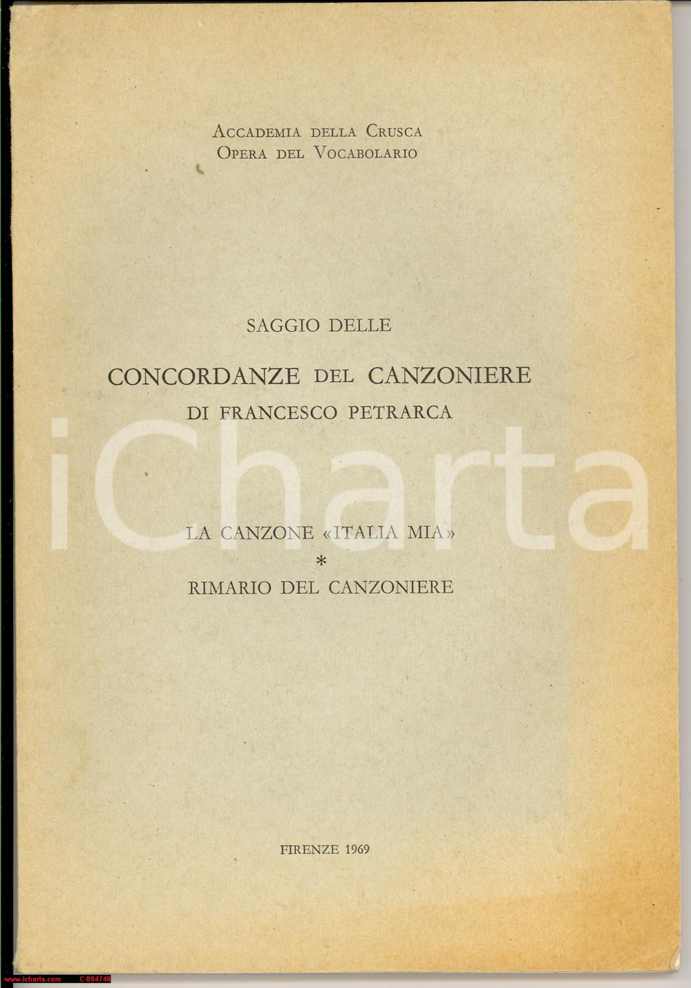 Libro, pubblicazione d epoca 1969 ACCADEMIA della CRUSCA Concordanze del Petrarca 1