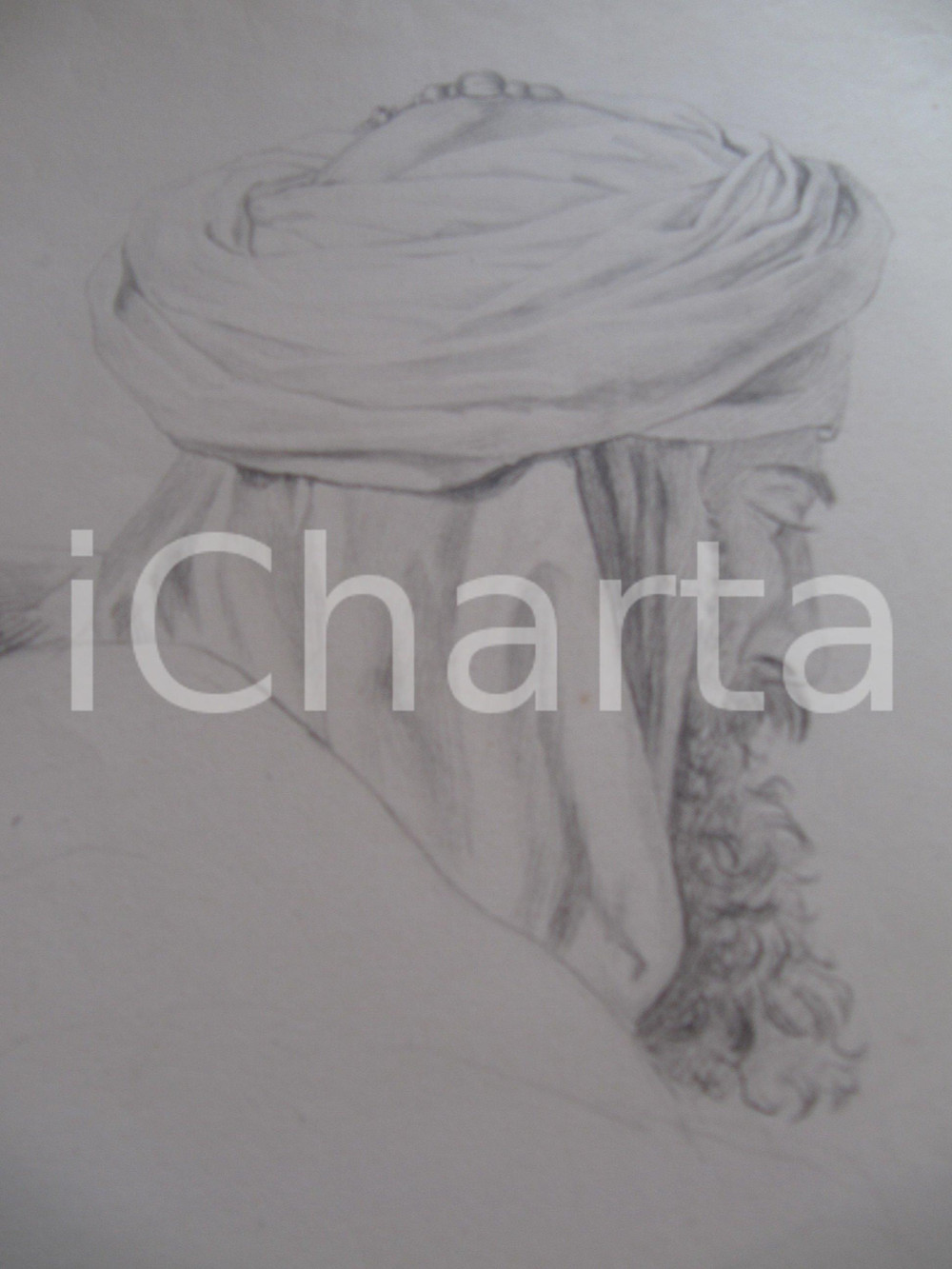 Stampa, bozzetto originale 1900 circa BEDUINO CON TURBANTE Disegno originale a matita 1