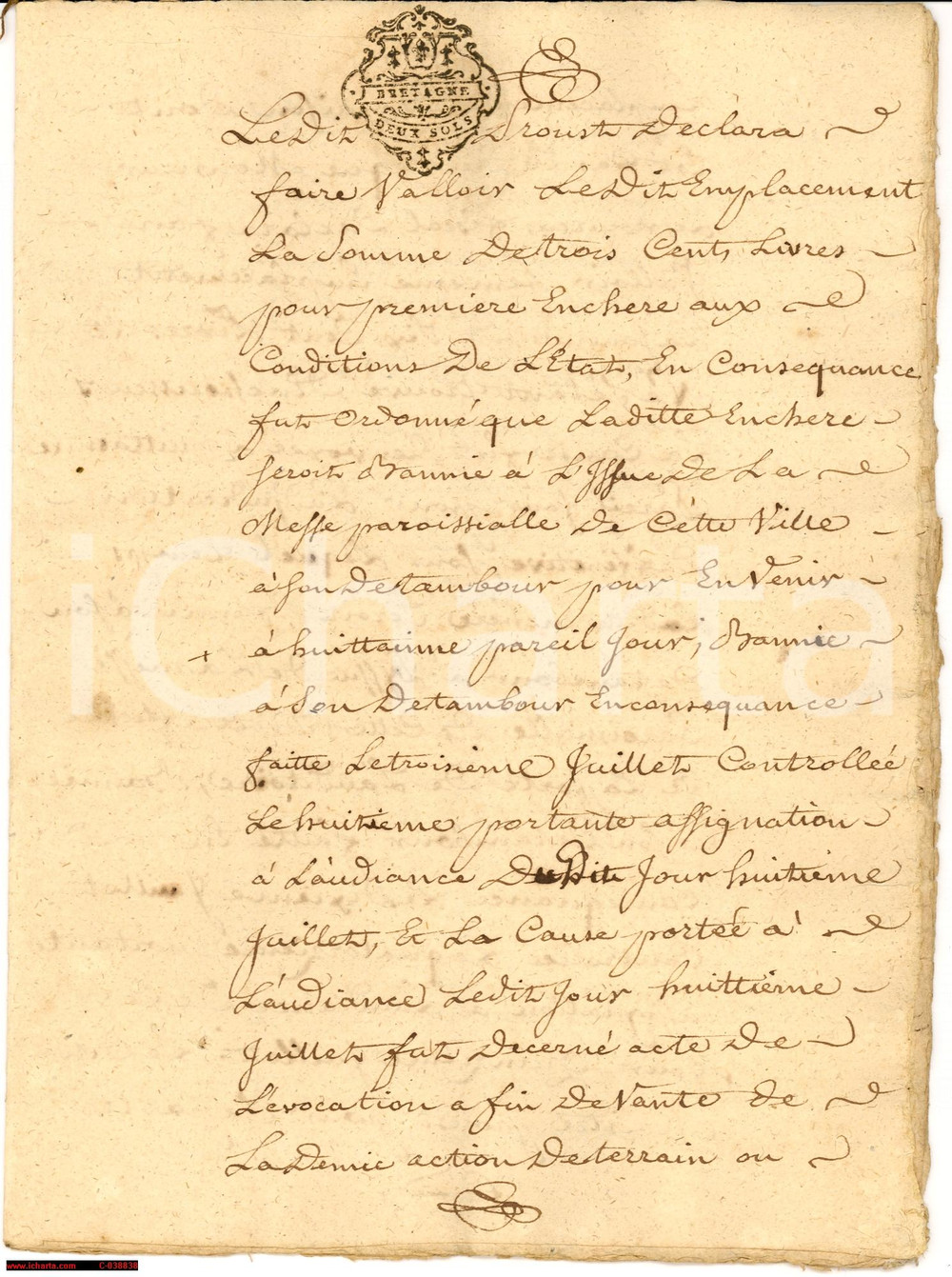 Documento originale, autentico 1757 SAINT-MALO Vendita di proprietÃ  immobiliare eredi Dominique ROUXEL 1