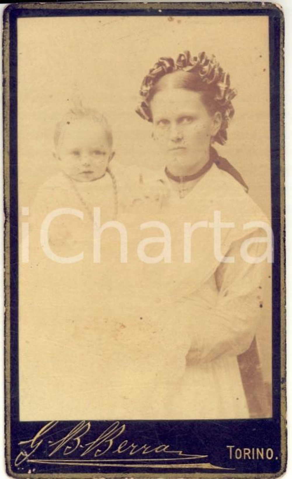 Fotografia d'epoca originale 1880 ca TORINO Luigi GRISI RODOLI DELLA PIE' bambino con la balia *Foto BERRA 1