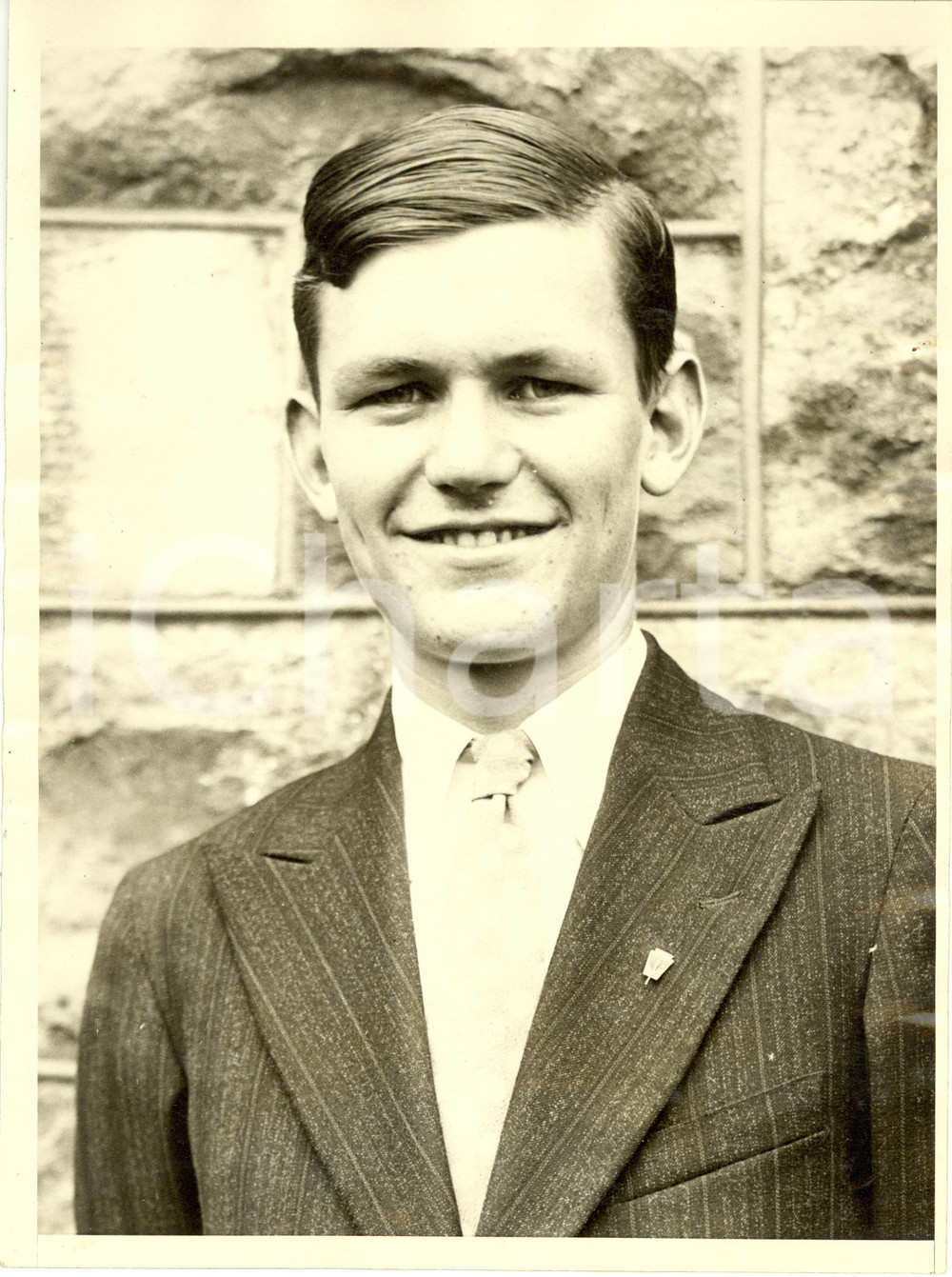 Fotografia d epoca originale 1930 ca LAWRENCE USA BURTON POWER sedicenne, partecipante al torneo EDISON 1