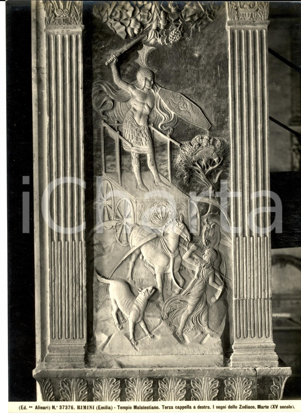 Fotografia d'epoca originale 1930 ca RIMINI Tempio MALATESTIANO Segni dello Zodiaco - Marte *Foto ALINARI 1