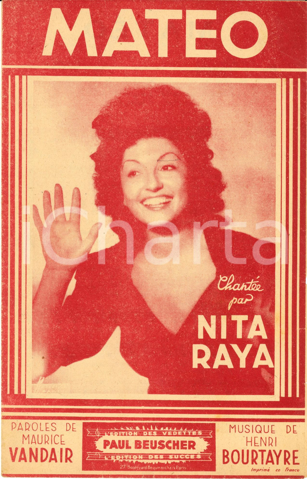 Oggetto da collezione cartaceo 1945 Nita RAYA Spartito Mateo Parole Maurice VANDAIR Musica Henri BOURTAYRE 1