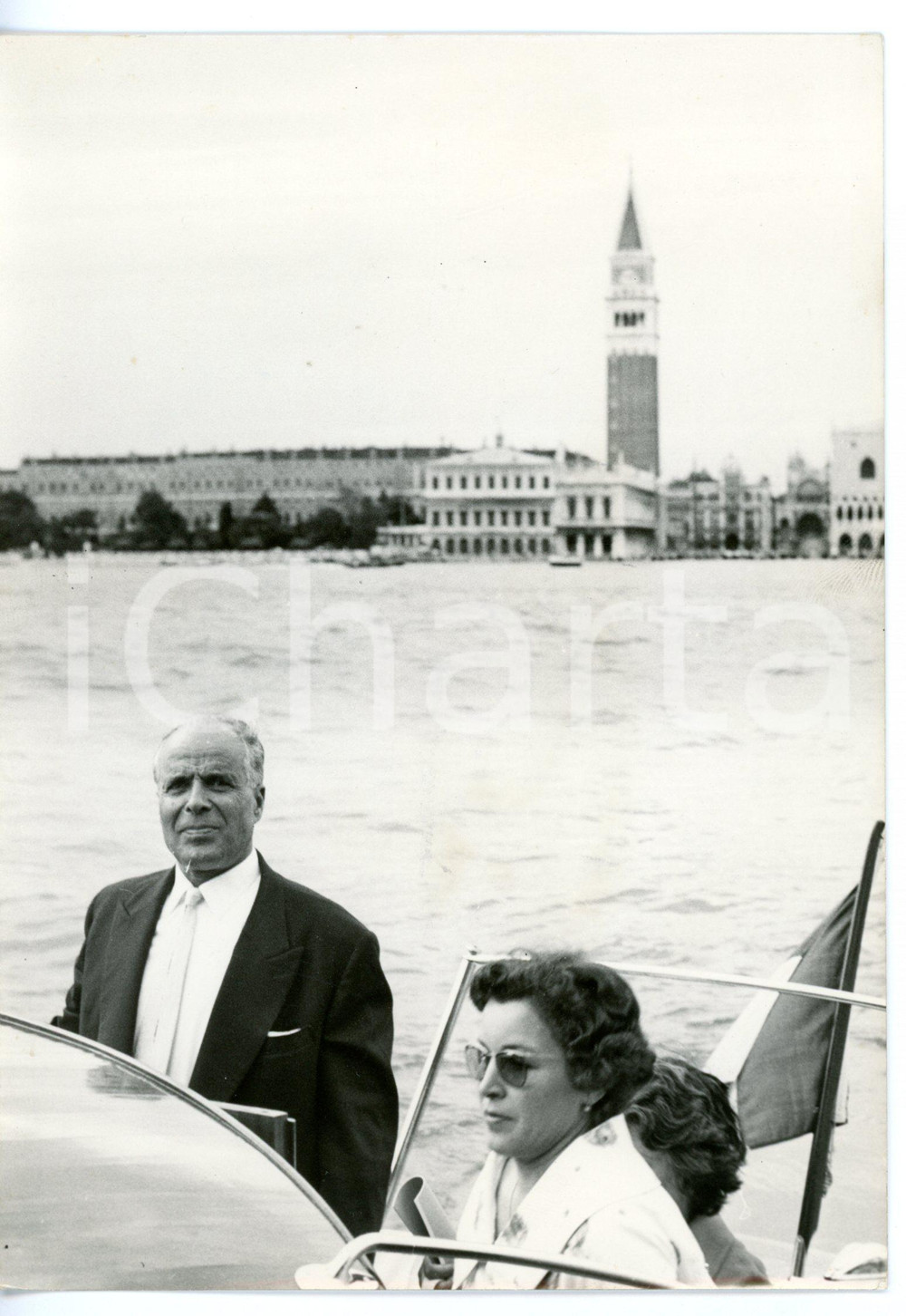 1959 VENEZIA Presidente Habib BOURGHIBA in motoscafo con la famiglia *Foto 13x18