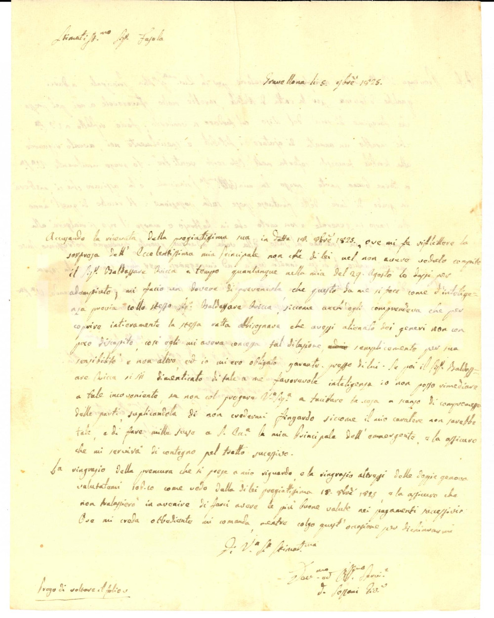 Documento originale, autentico 1825 GRAVELLONA LOMELLINA (PV) Fittavolo Giuseppe SOZZANI concorda dilazione 1