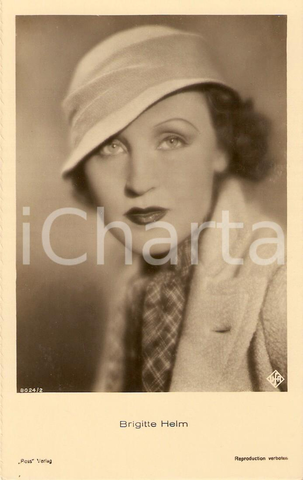 Cartolina originale da collezione 1935 ca CINEMA Attrice Brigitte HELM Ritratto con cappotto *Cartolina FP NV 1