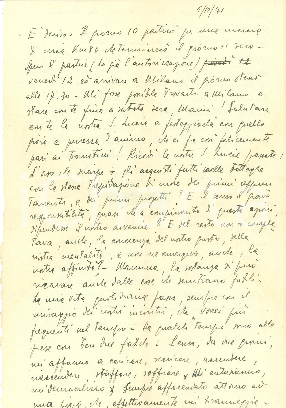 Documento originale, autentico 1941 BERGAMO Giulio PANZERI spera di festeggiare SANTA LUCIA con fidanzata 1