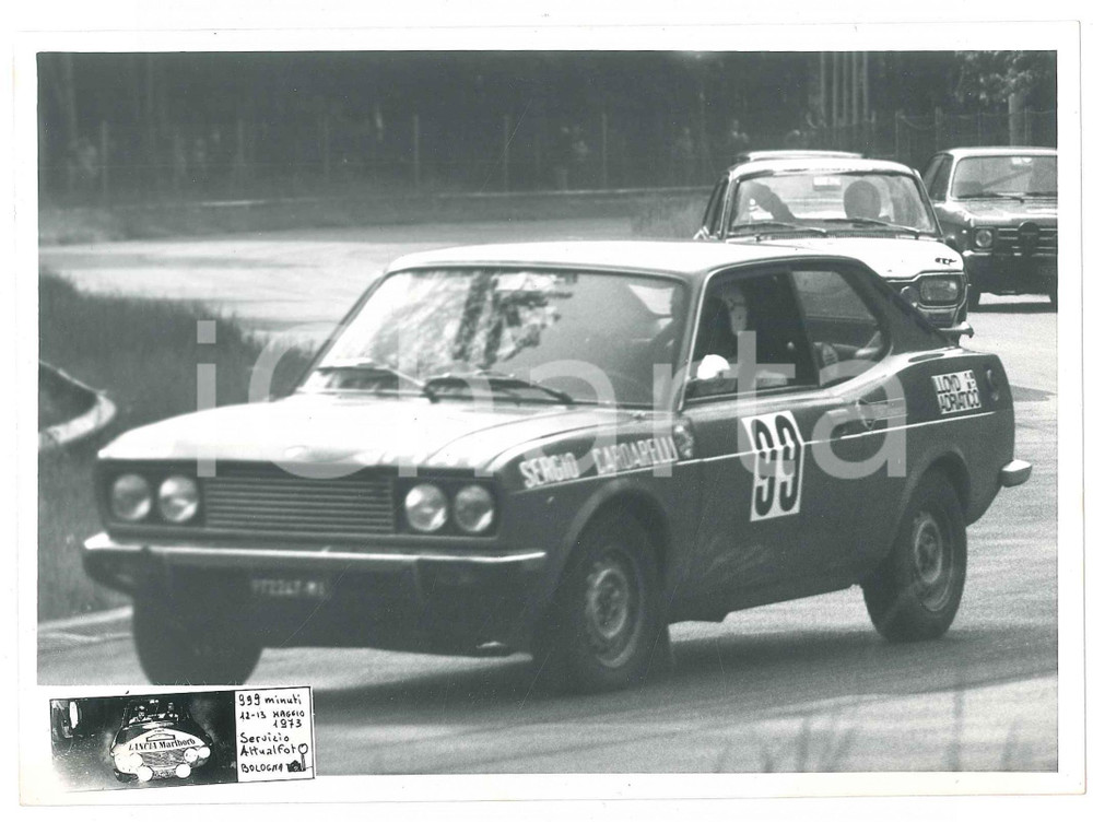 Fotografia d epoca originale 1973 RALLY Gara 999 MINUTI Fiat 128 CoupÃ© n.99  Sergio CARDARELLI Foto 17x12 2 1