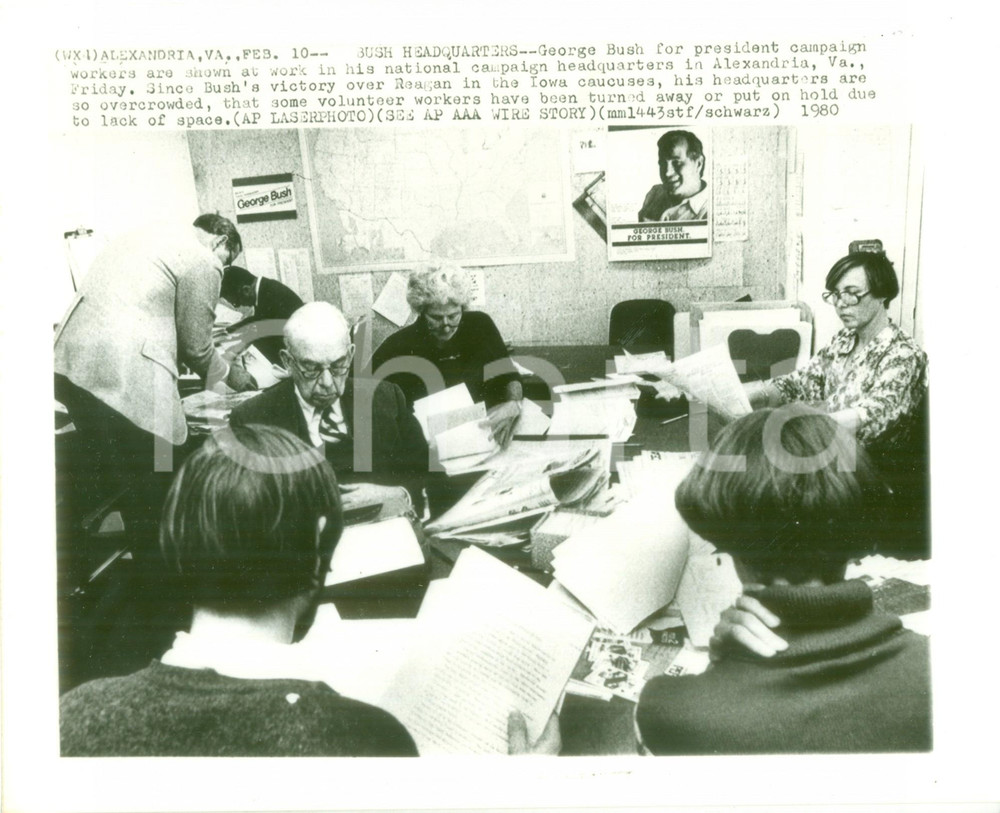 Fotografia d epoca originale 1980 ALEXANDRIA USA Quartier generale campagna elettorale di George BUSH Foto 1
