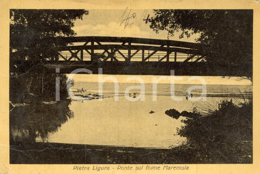 Cartolina originale da collezione 1933 PIETRA LIGURE SV Veduta ponte sul fiume MAREMOLA Cartolina postale FP VG 1