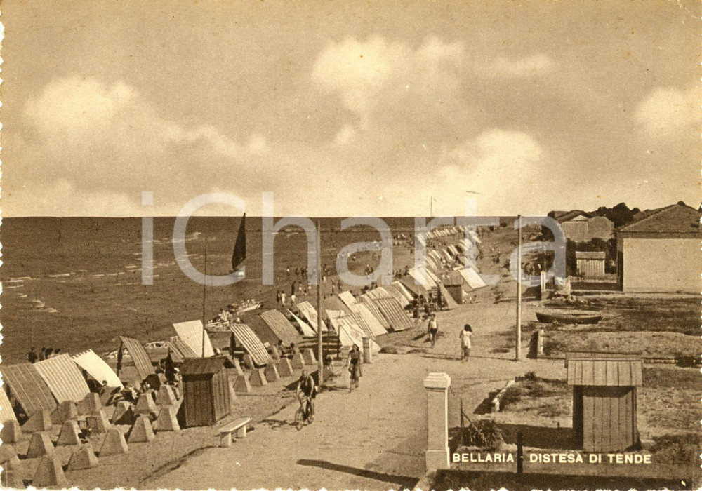 Cartolina originale da collezione 1940 ca BELLARIAIGEA MARINA Spiaggia con tende e bagnanti Cartolina FG NV 1