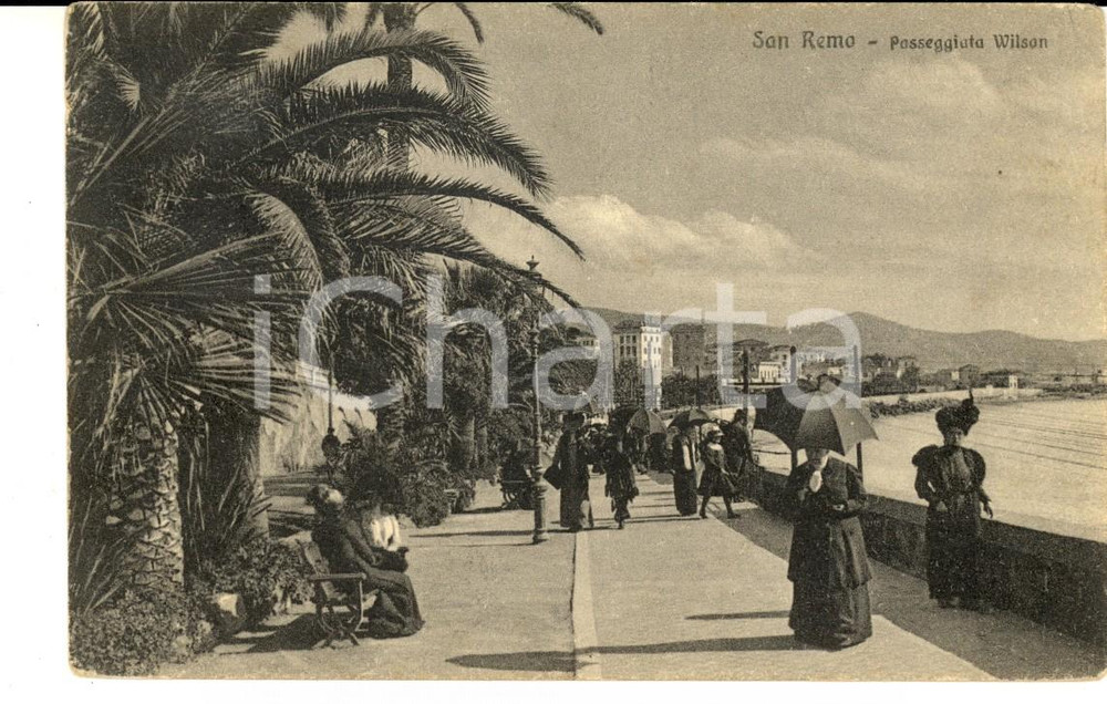 Cartolina originale da collezione 1921 SANREMO IM Passeggiata WILSON Cartolina postale ANIMATA FP VG 1