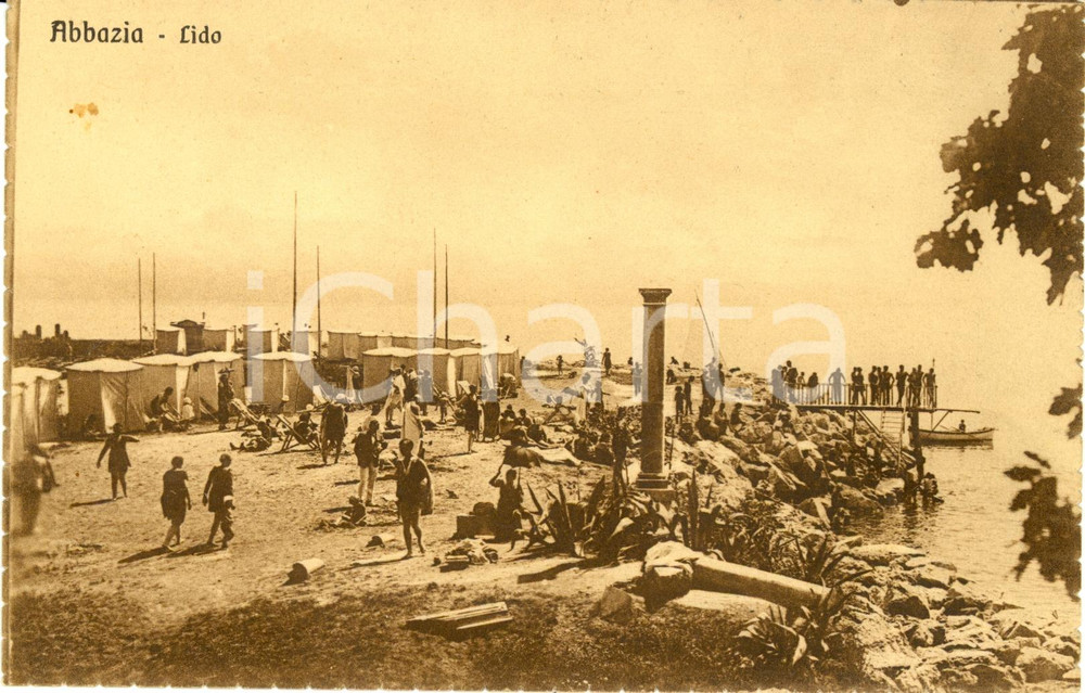 Cartolina originale da collezione 1926 ABBAZIA / OPATIJA (CROAZIA) Veduta del lido con bagnanti *Cartolina FP NV 1