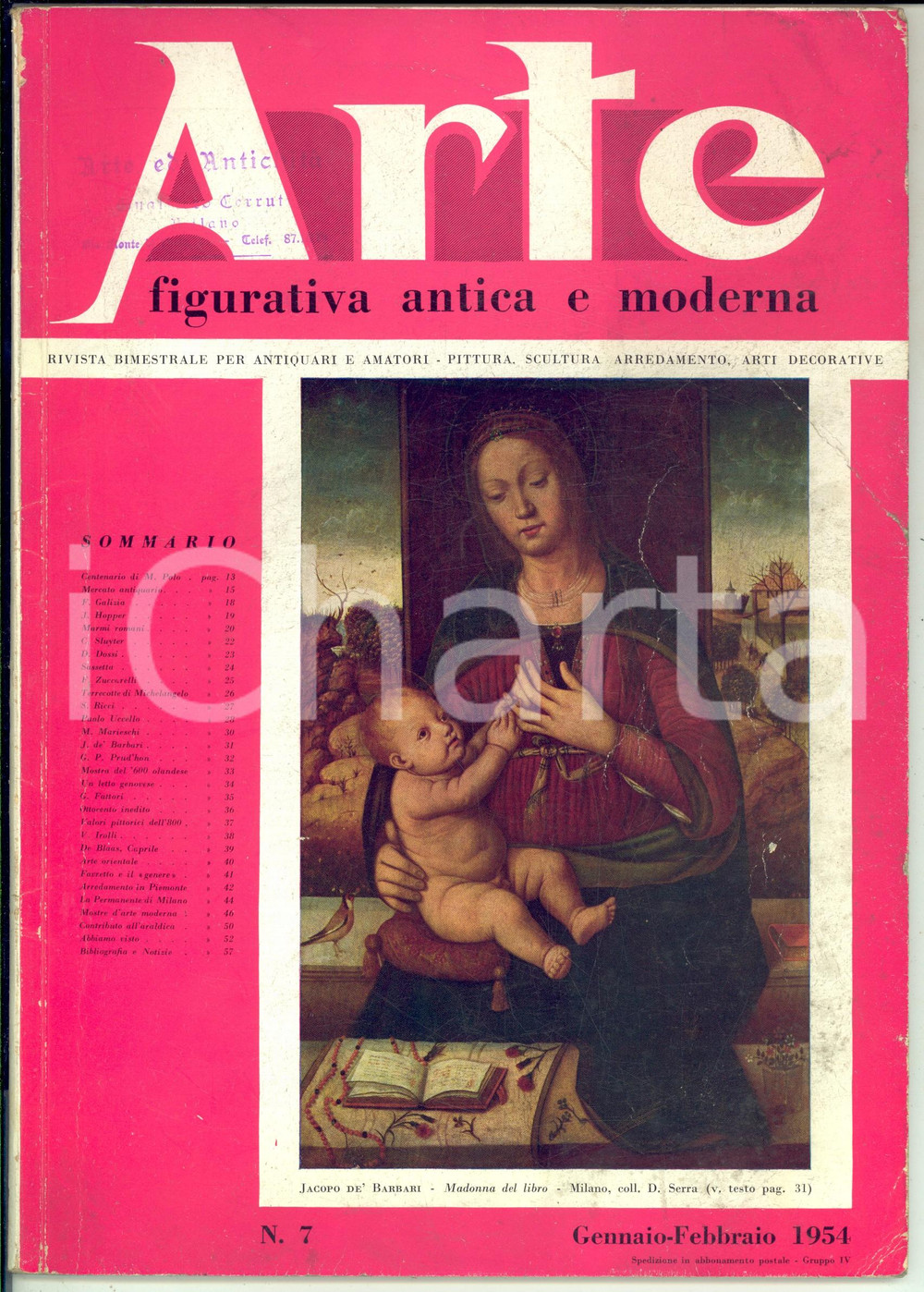 Giornale, rivista storica 1954 ARTE FIGURATIVA Centenario Marco Polo  La Permanente di Milano nÂ° 7 1