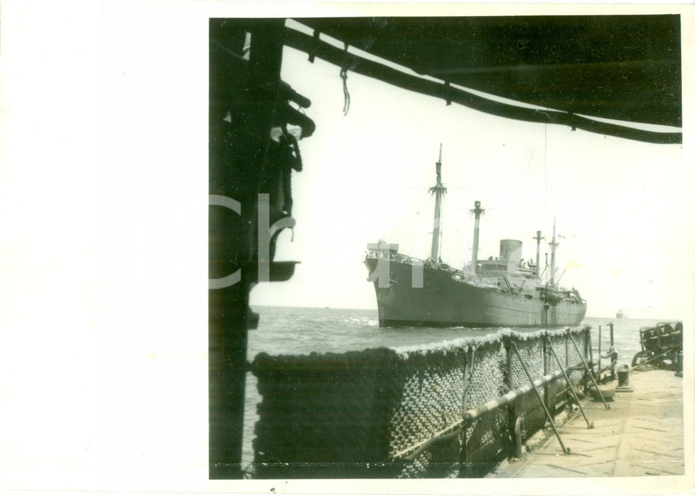 Fotografia d epoca originale 1942 GUERRA NAVALE WW2 Convogli in arrivo in AFRICA SETTENTRIONALE Telefoto 1