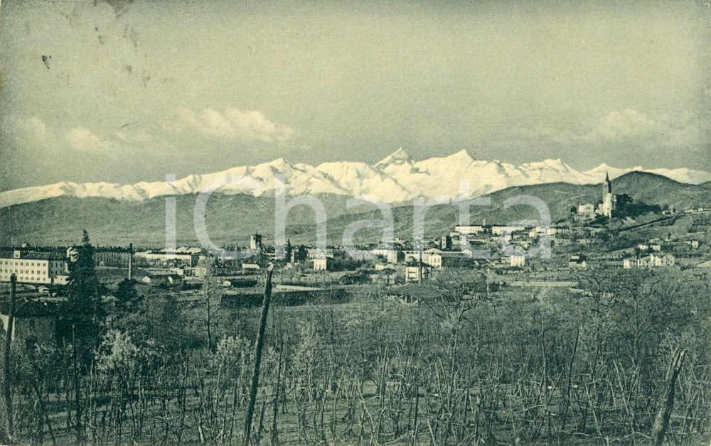 Cartolina originale da collezione 1928 PINEROLO (TO) Panorama paese e campagne con MONVISO *Cartolina FP VG 1