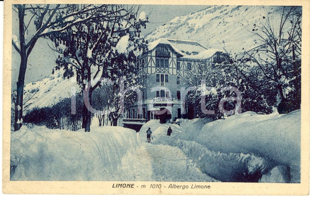 Cartolina originale da collezione 1930 ca LIMONE PIEMONTE (CN) Spalatori all'Albergo LIMONE *Cartolina FP VG 1
