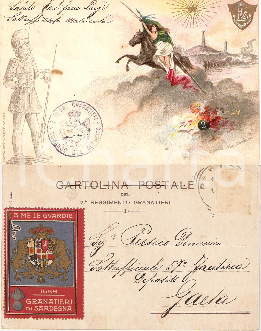 Cartolina originale da collezione 1910 ca GRANATIERI DI SARDEGNA 2Â° Reggimento con bollo commemorativo FP VG 1