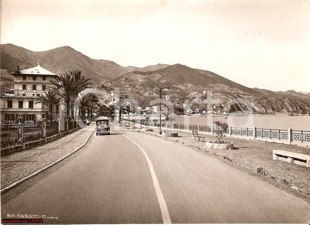 Fotografia d epoca originale 1935 Arenzano Strada Statale 1 Aurelia, con automobile 1