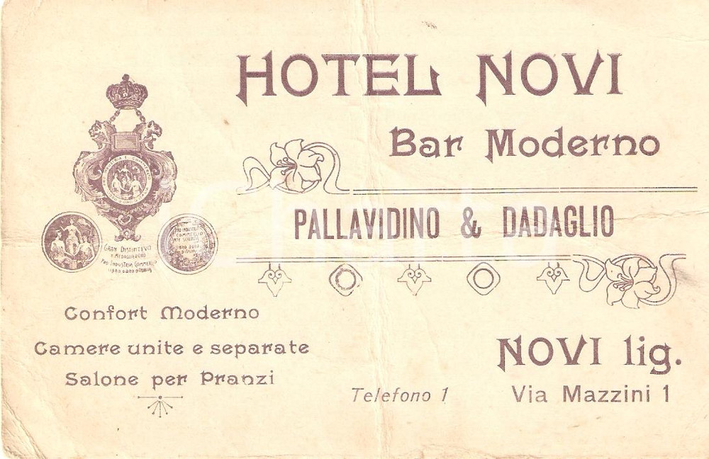 Oggetto da collezione cartaceo 1922 NOVI LIGURE (AL) Hotel Novi PALLAVIDINO & DADAGLIO 1