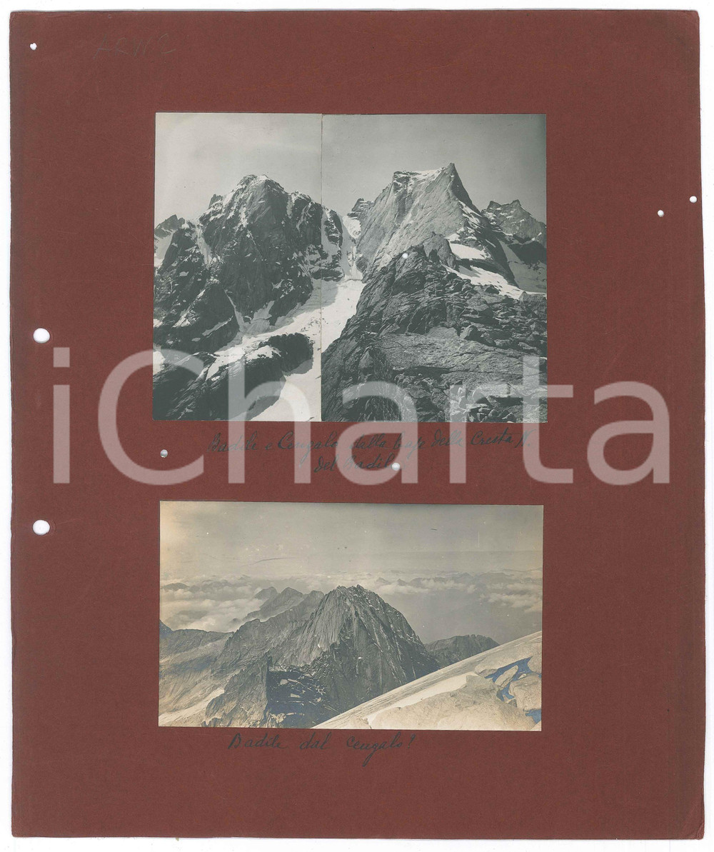 Fotografia d epoca originale 1900 ca ALPI RETICHE Pizzo Badile e Pizzo Cengalo  2 Fotografie 1
