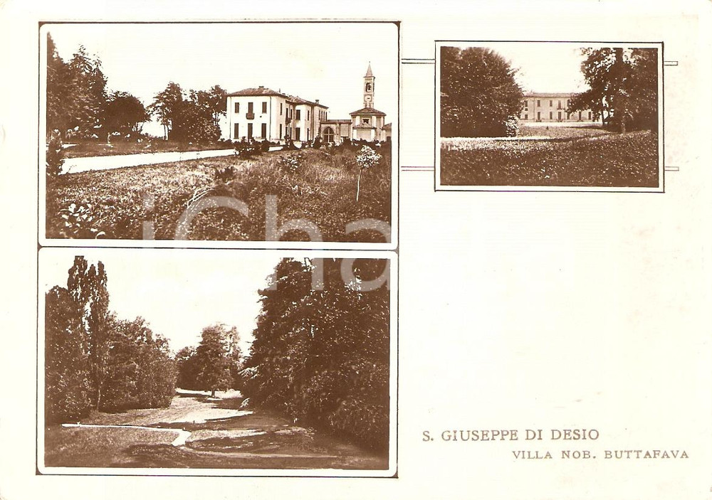 Cartolina originale da collezione 1937 DESIO (MB) Villa BUTTAFAVA e Chiesa S.GIUSEPPE FG 1