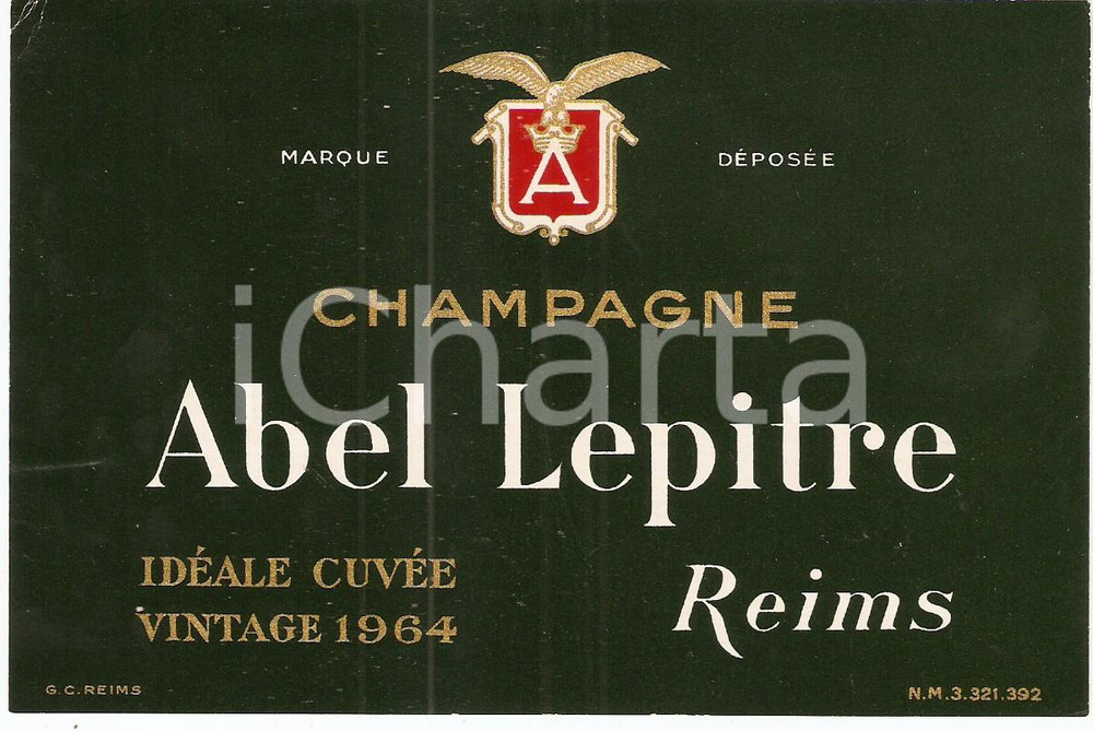 Materiale pubblicitario d’epoca 1970 ca REIMS FRANCE Champagne ABEL LEPITRE Etichetta 1