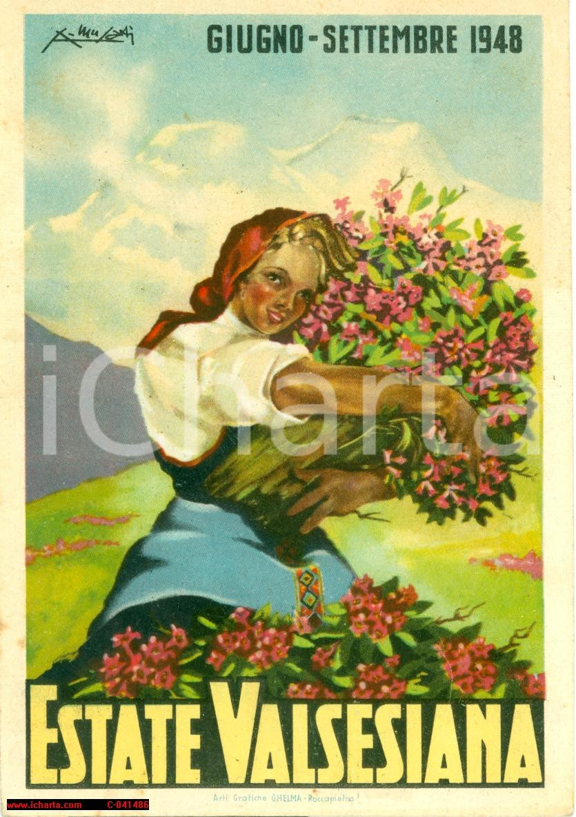 Cartolina originale da collezione 1948 ESTATE VALSESIANA Illustratore Arnaldo MUSATI FG 1