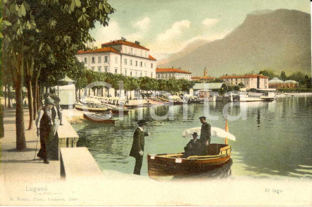 Cartolina originale da collezione 1910 ca LUGANO CH Lungolago con barche in partenza Cartolina postale FP NV 1