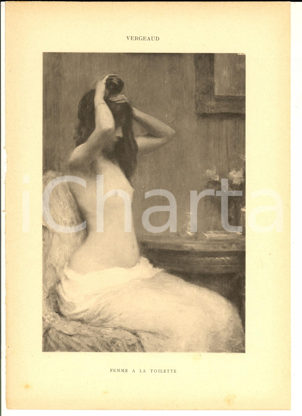 Stampa, bozzetto originale 1920 ca ARTE Armand VERGEAUD Femme Ã  la toilette Stampa 29x21 cm 1