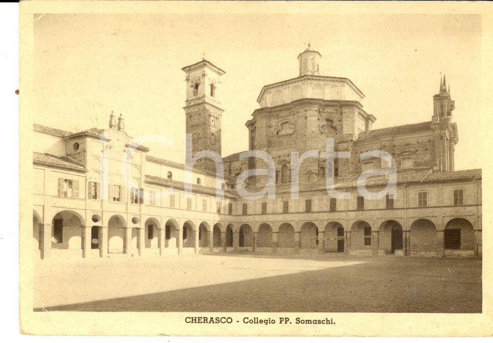 Cartolina originale da collezione 1937 CHERASCO CN Collegio dei Padri Somaschi  esterno e chiesa Cartolina FG 1