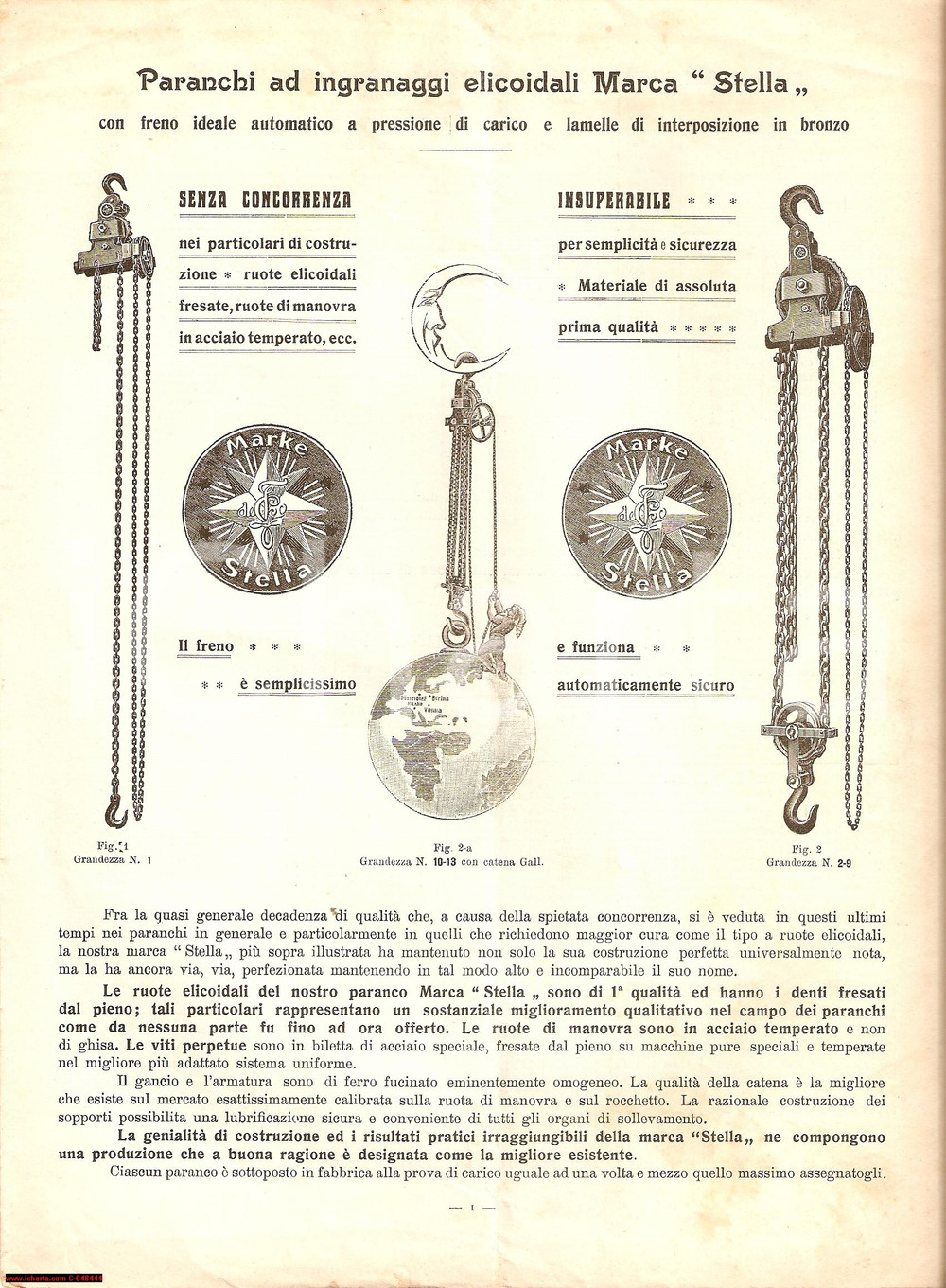 Materiale pubblicitario d’epoca 1930 ca Paranchi ad ingranaggi elicoidali marca STELLA 1