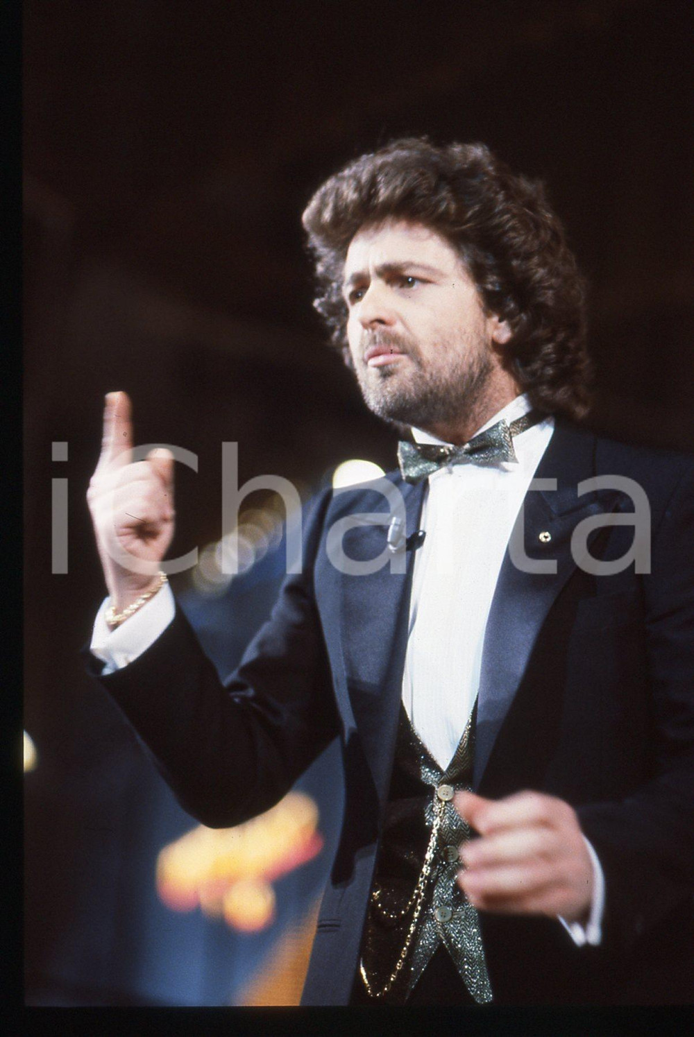 35mm vintage slide* 1984 FESTIVAL DI SANREMO Beppe GRILLO in scena RAI UNO (1)