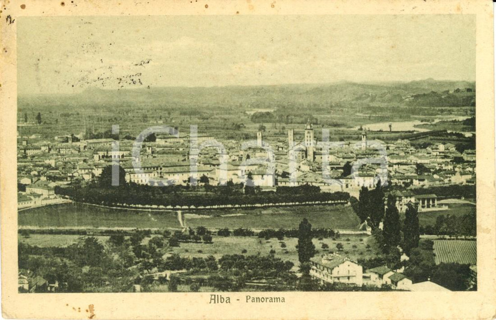Cartolina originale da collezione 1916 ALBA (CN) Panorama con fiume TANARO *Cartolina postale FP VG 1