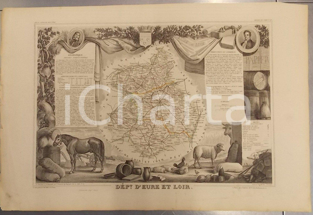 Stampa, bozzetto originale 1861 PARIS Atlas National de la France illustré Département d EURE ET LOIR 27 1