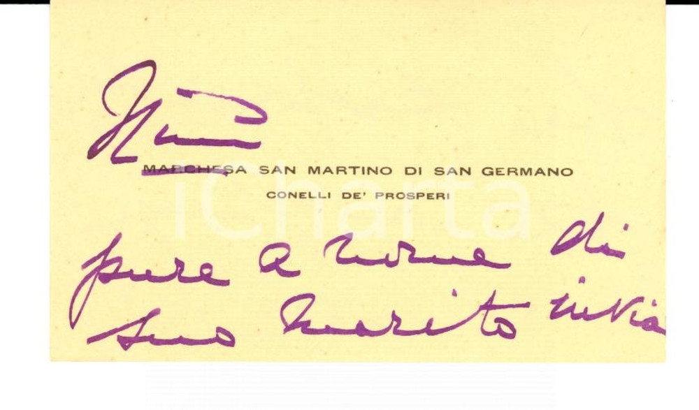 Oggetto da collezione cartaceo 1929 TORINO Biglietto marchesa CONELLI DE' PROSPERI - Autografo 1