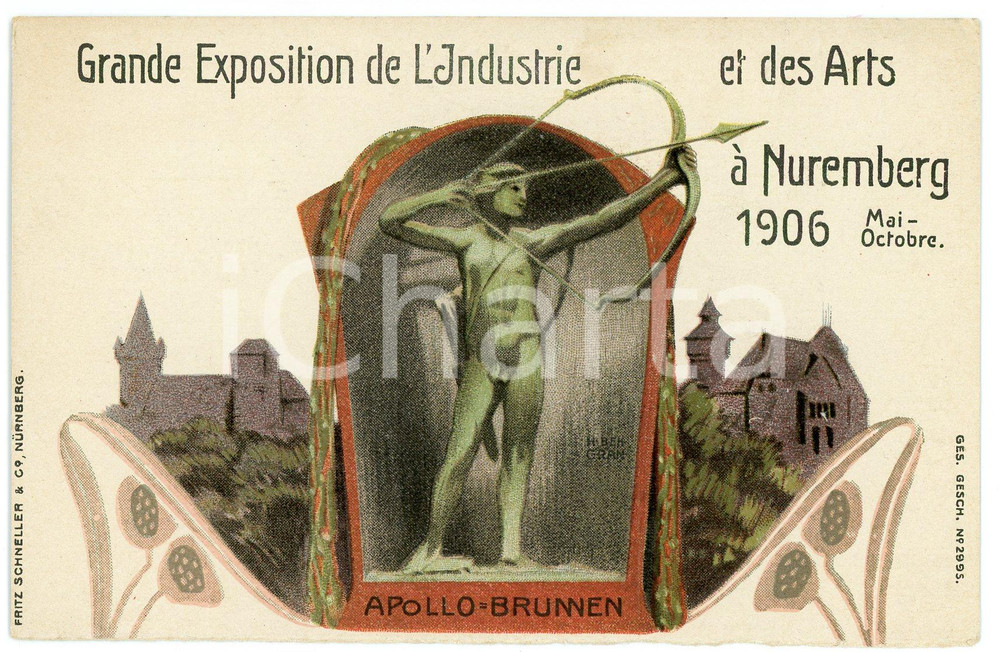 1906 EXPO NUREMBERG Apollo-Brunnen - Artist Hermann BEK-GRAN *RARE Postcard Cartolina postale d'epoca, non viaggiata.FORMATO: FPCONDIZIONI: G    originale e autentica 1