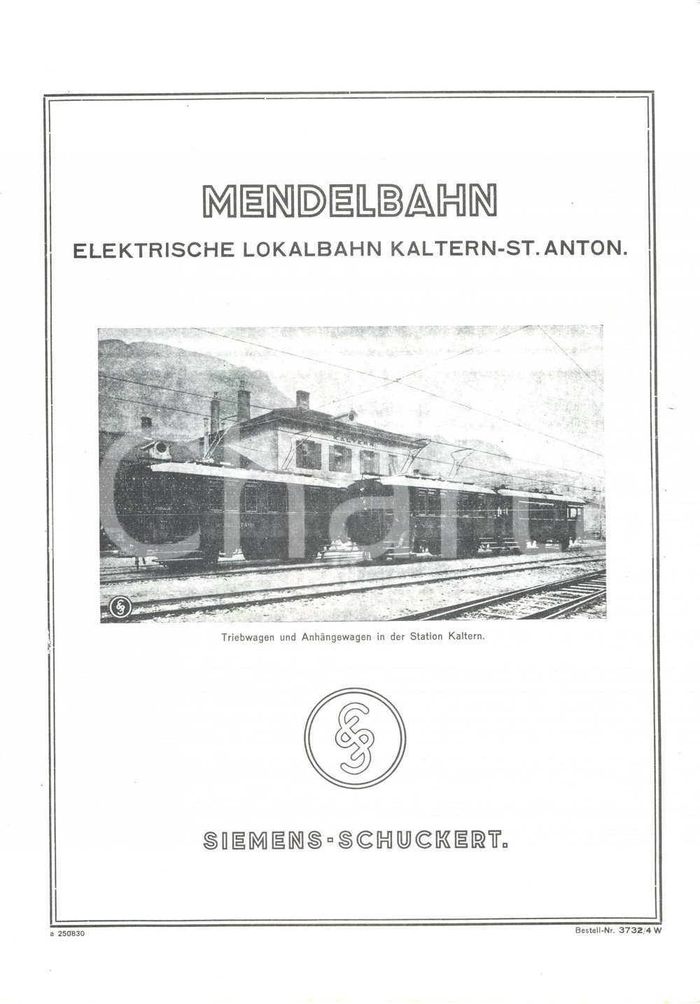 Materiale pubblicitario d’epoca 1965 ca SIEMENS-SCHUCKERT Funicolare Mendelbahn KALTERN - SANKT ANTON Illustrato 1